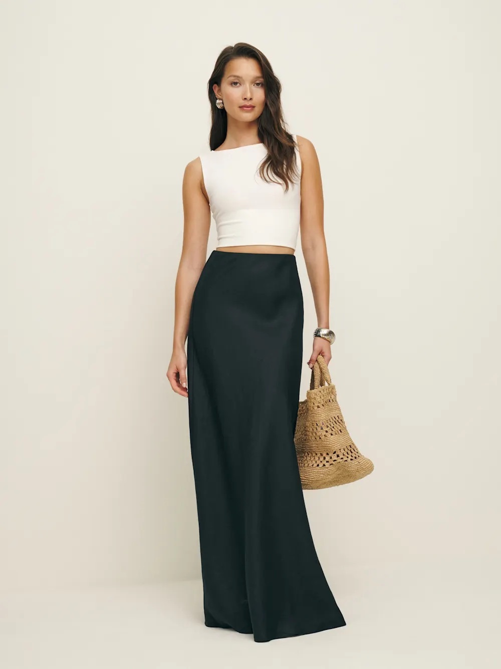 Reformation Bella Linen Skirt Black - Size 6